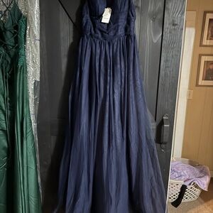 Elegant Navy Blue Strapless Gown